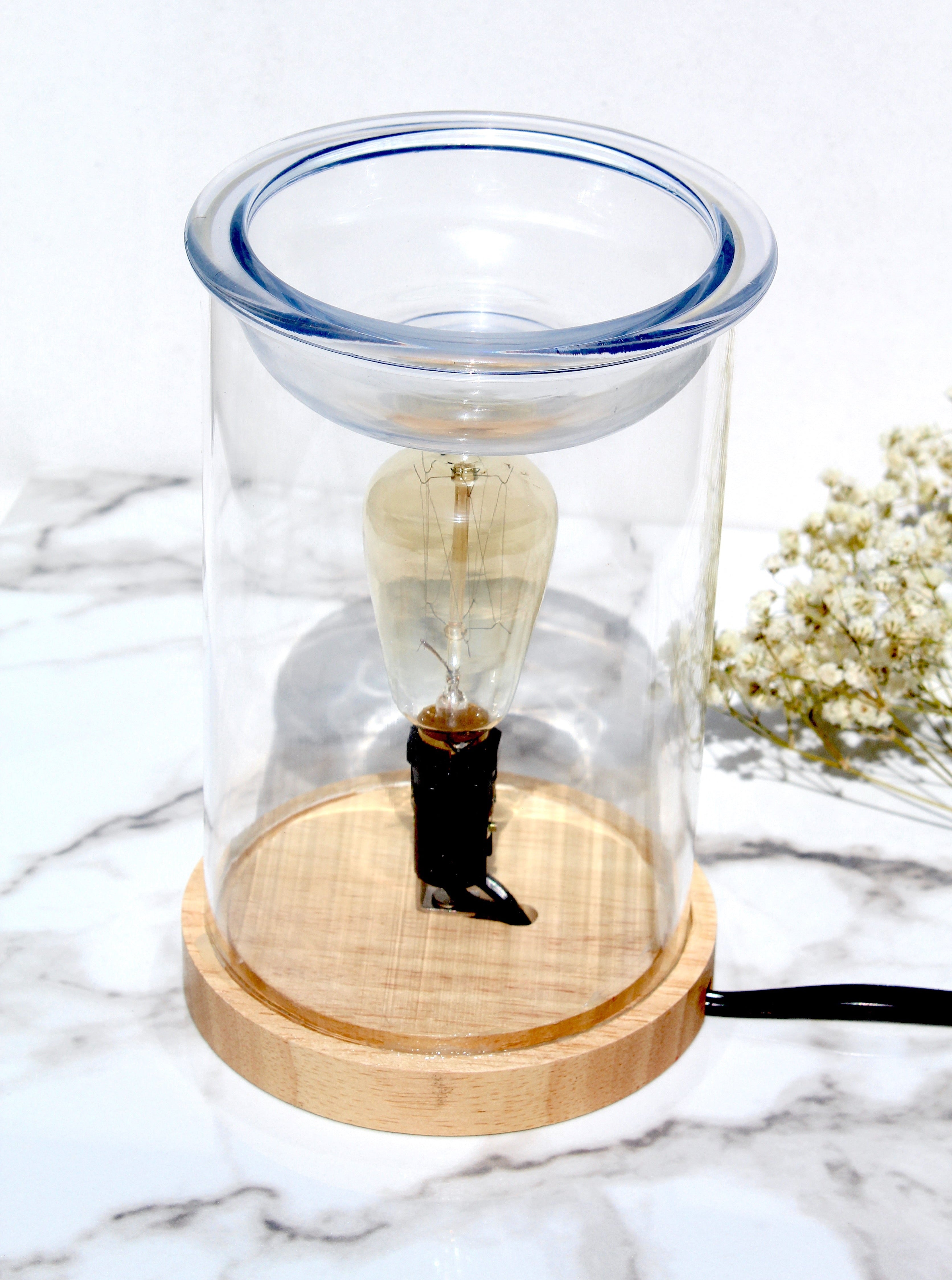 Wax melt warmer : wood & glass vintage bulb